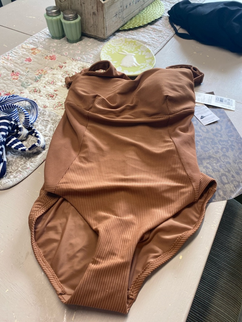 Ribbed One-Piece Swimsuit in Brown